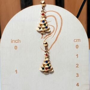 Christmas Earrings 1" Christmas Tree Dangle Drop Pierced Holiday Unsigned